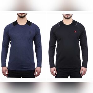 (2) NEW! Spyder Active Men’s boys Long Sleeve Shirt Black Blue Size XXL XX-LARGE